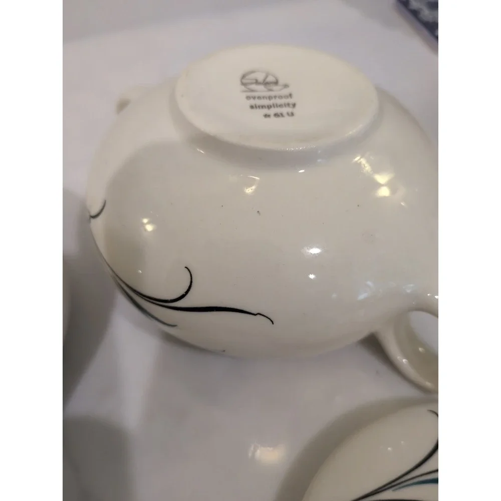 Salem Simplicity Turquoise Mid Century Modern Cream & Sugar Set Ovenproof 61U - Picture 9 of 13